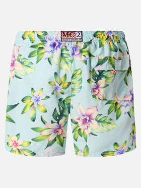 Mid-length Gustavia swim-shorts with tropical print