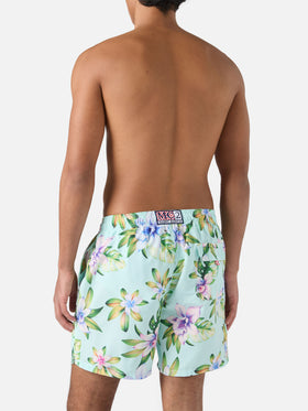 Mid-length Gustavia swim-shorts with tropical print