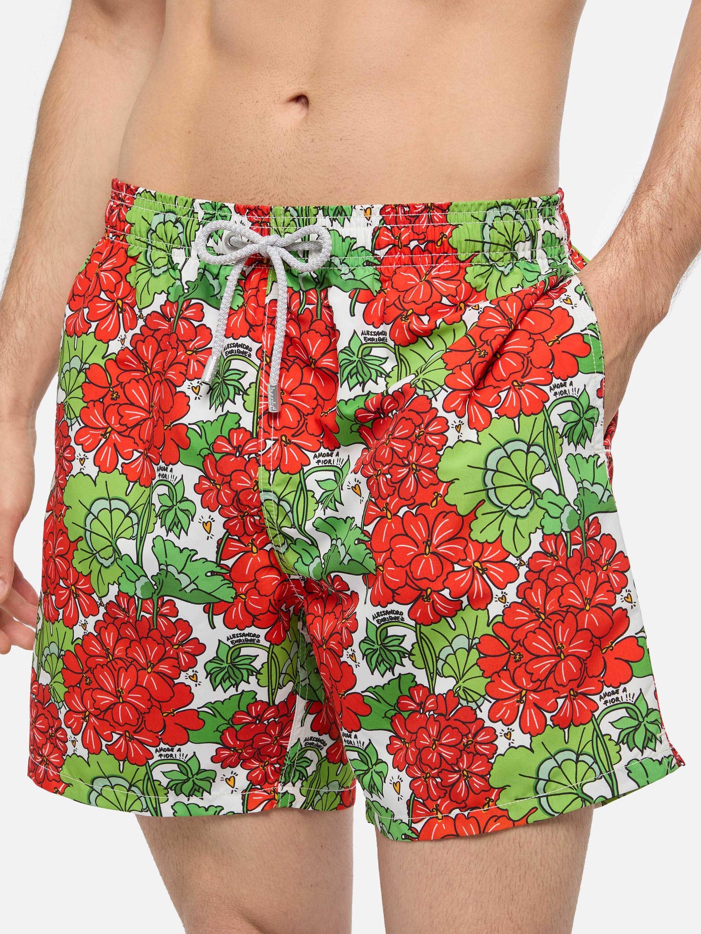 Mid-length Gustavia swim-shorts with flower print | ALESSANDRO ENRIQUEZ SPECIAL EDITION - MC2 Saint Barth
