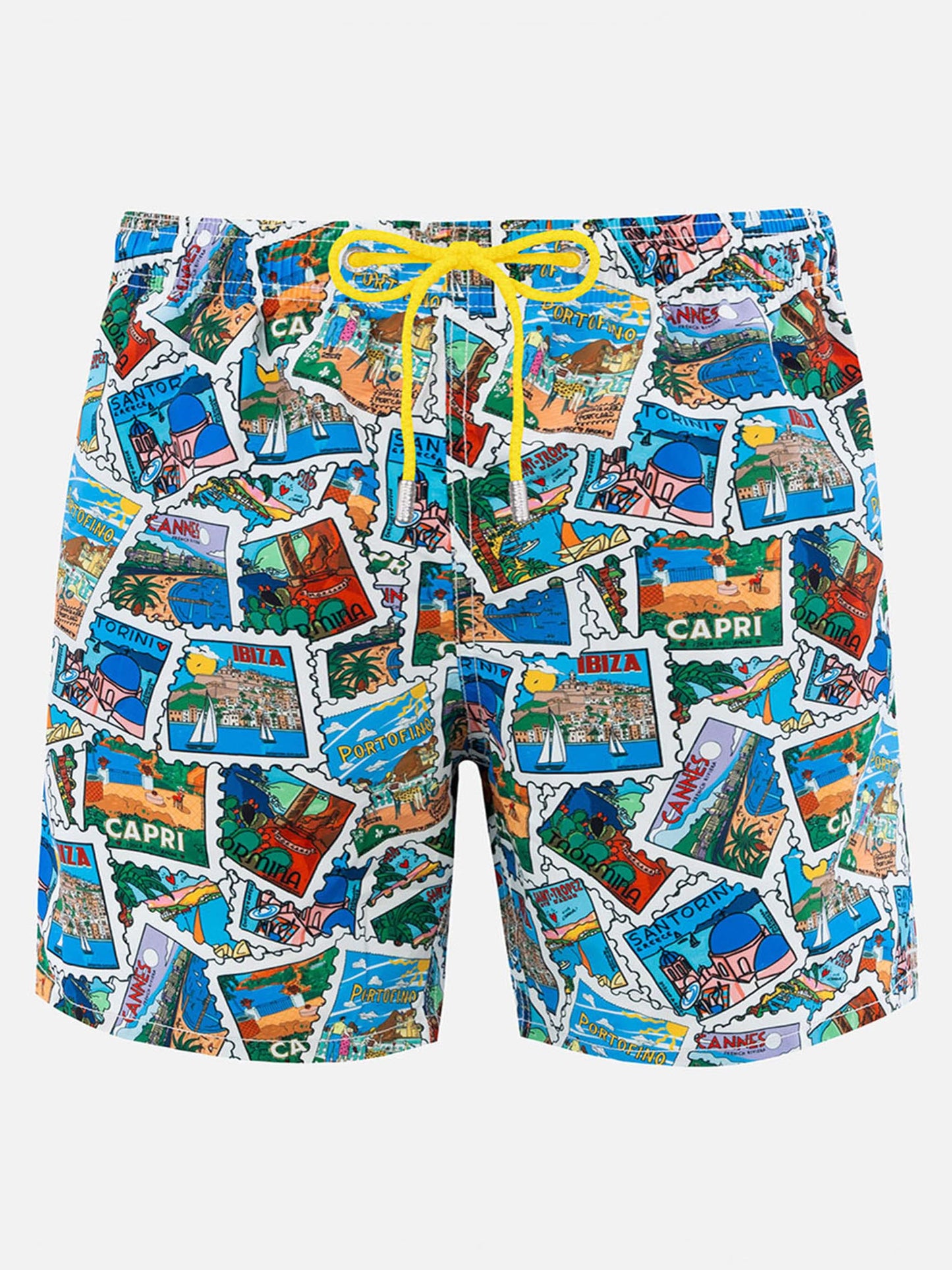 Mid-length Gustavia swim-shorts with postcard print | ALESSANDRO ENRIQUEZ SPECIAL EDITION