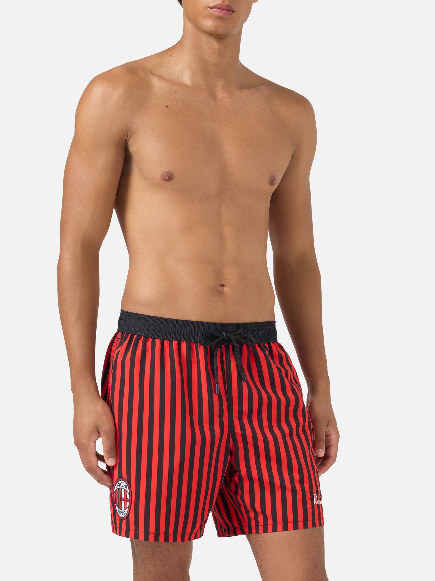 Short de bain rayé rouge Gustavia avec patch AC MILAN et broderie Rossoneri | AC MILAN SPECIAL EDITION 
