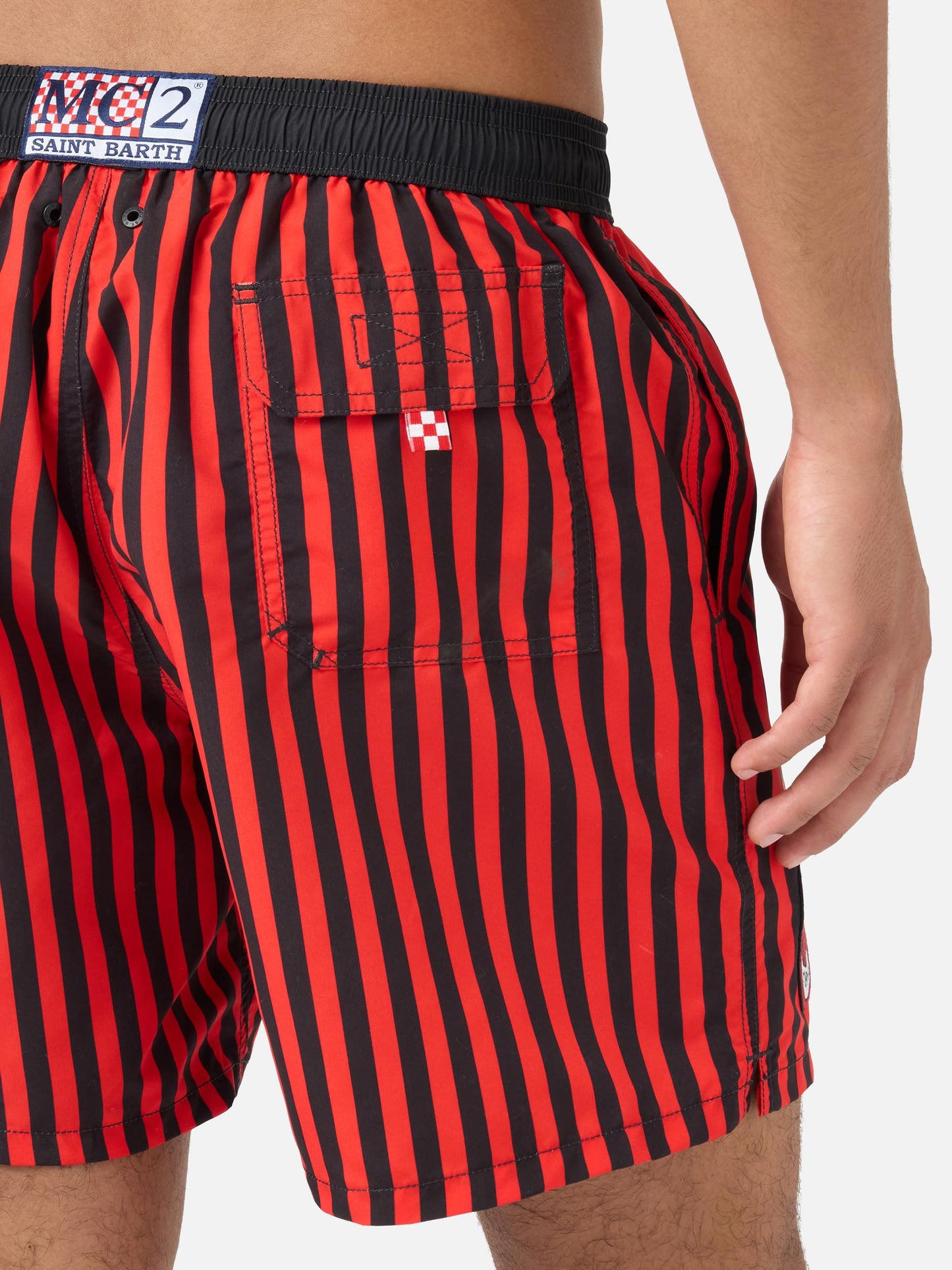 Short de bain rayé rouge Gustavia avec patch AC MILAN et broderie Rossoneri | AC MILAN SPECIAL EDITION 