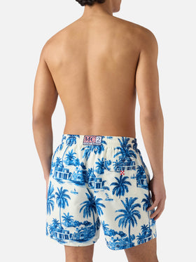 Gustavia swim shorts with blue toile de jouy print | Special Edition