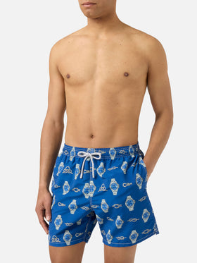 Gustavia swim shorts with watches and nautical knots print
