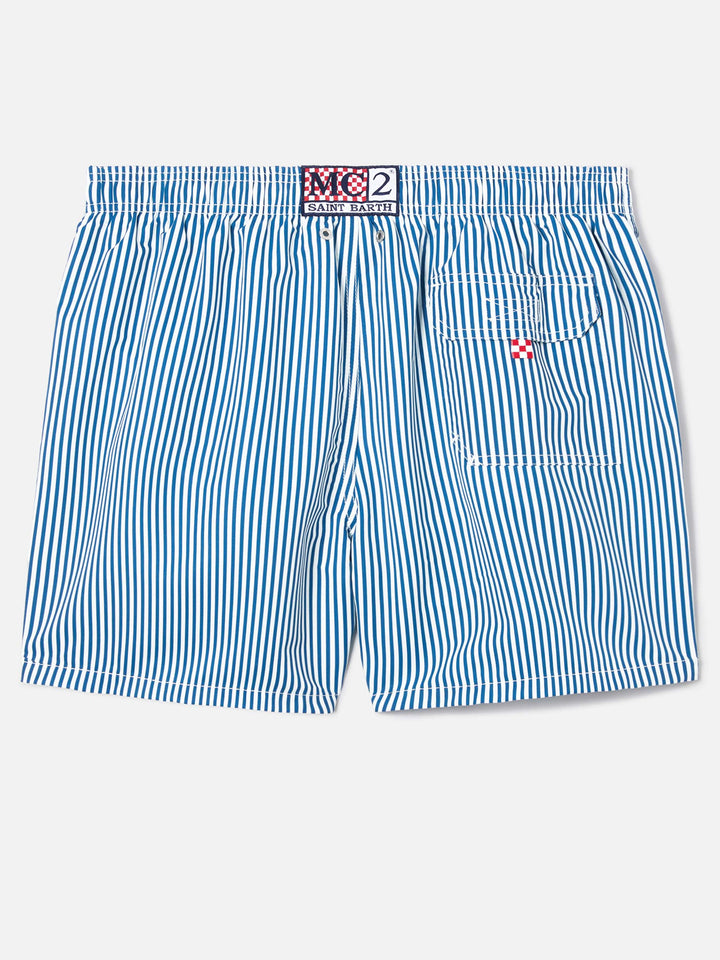 Gustavia blue striped swim shorts with Sapore di Mare embroidery | Special Edition