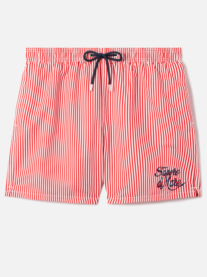 Costume mare Gustavia a righe rosse con ricamo Sapore di Mare | Special Edition