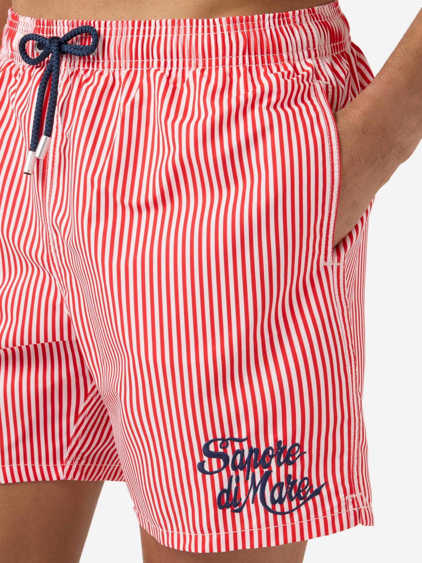 Costume mare Gustavia a righe rosse con ricamo Sapore di Mare | Special Edition