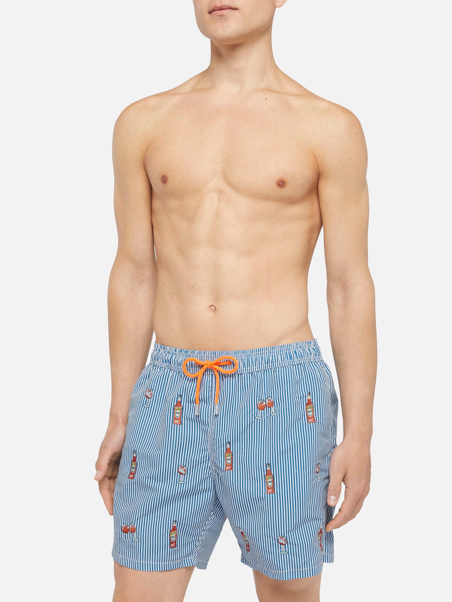 Mid-length striped Gustavia swim-shorts with Aperol Spritz embroidery | APEROL SPECIAL EDITION - MC2 Saint Barth