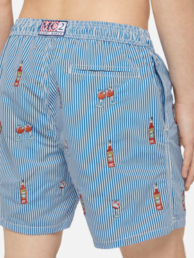 Mid-length striped Gustavia swim-shorts with Aperol Spritz embroidery | APEROL SPECIAL EDITION - MC2 Saint Barth