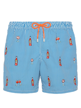 Mid-length striped Gustavia swim-shorts with Aperol Spritz embroidery | APEROL SPECIAL EDITION - MC2 Saint Barth