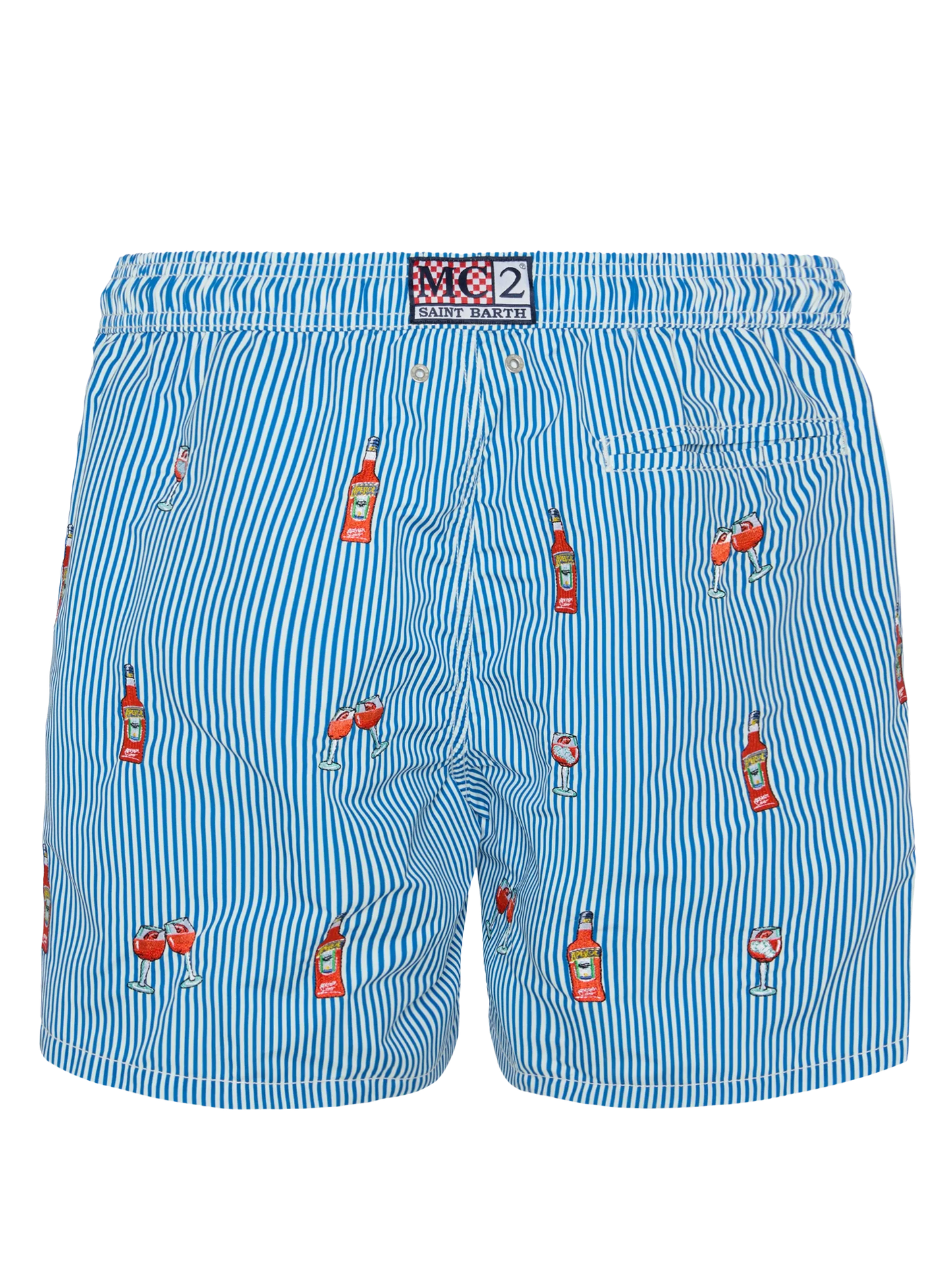 Mid-length striped Gustavia swim-shorts with Aperol Spritz embroidery | APEROL SPECIAL EDITION - MC2 Saint Barth