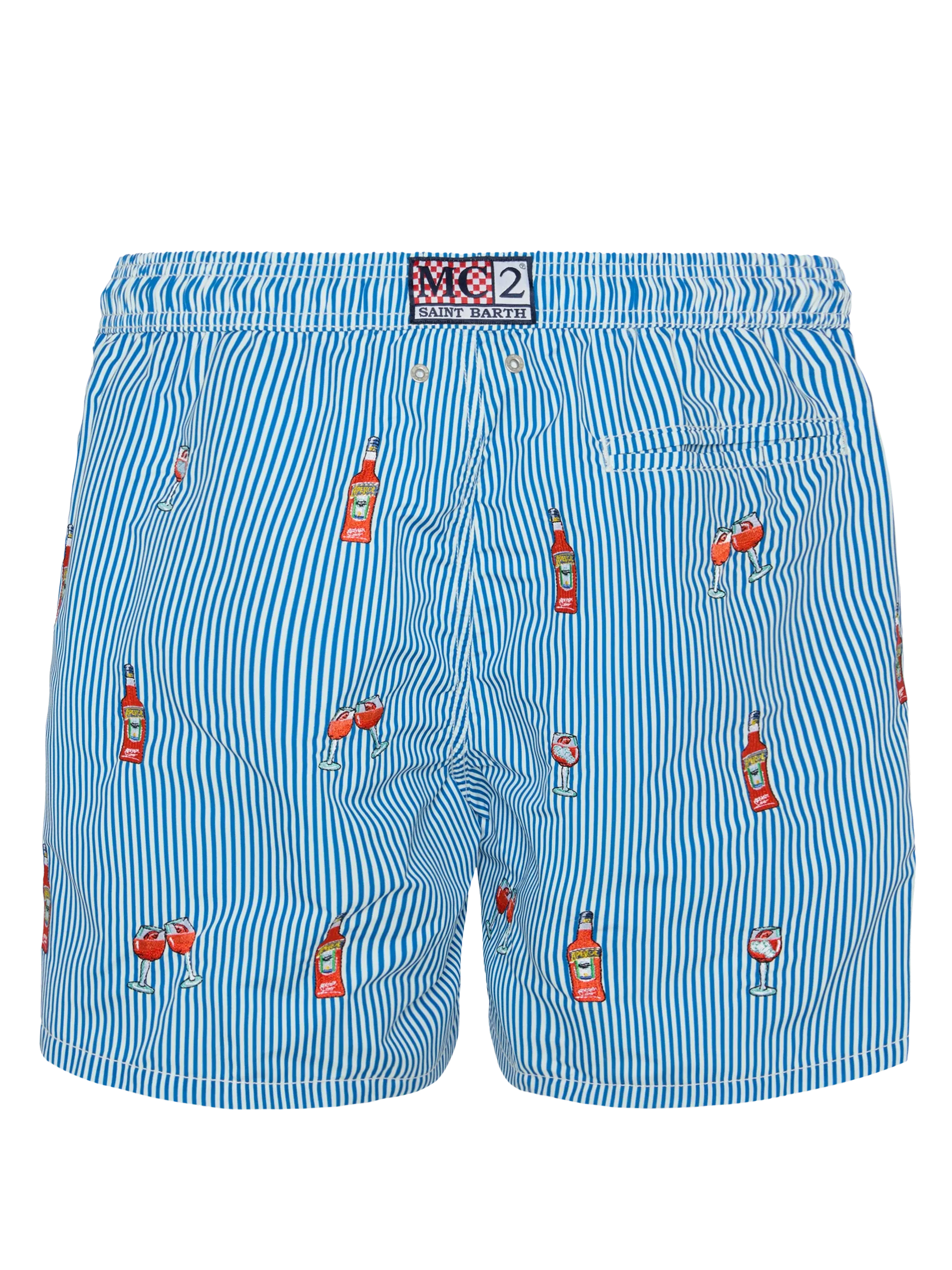 Mid-length striped Gustavia swim-shorts with Aperol Spritz embroidery | APEROL SPECIAL EDITION - MC2 Saint Barth