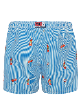Mid-length striped Gustavia swim-shorts with Aperol Spritz embroidery | APEROL SPECIAL EDITION - MC2 Saint Barth