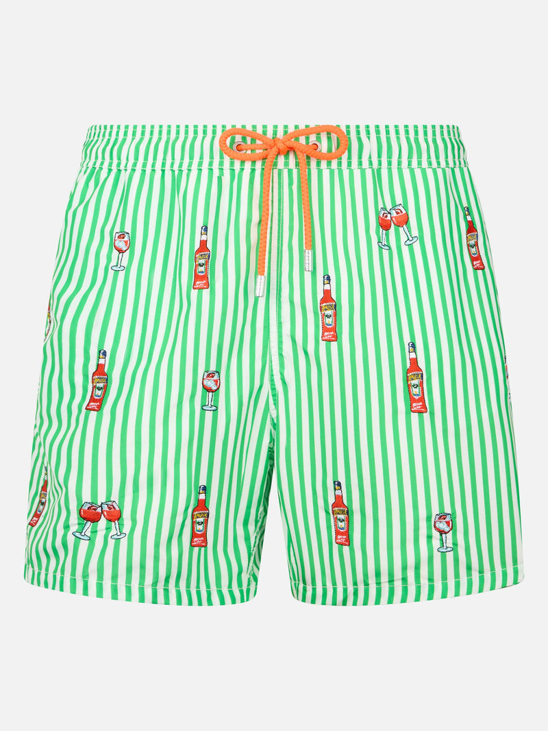 Man mid-length striped Gustavia swim-shorts with Aperol Spritz embroidery | APEROL SPECIAL EDITION