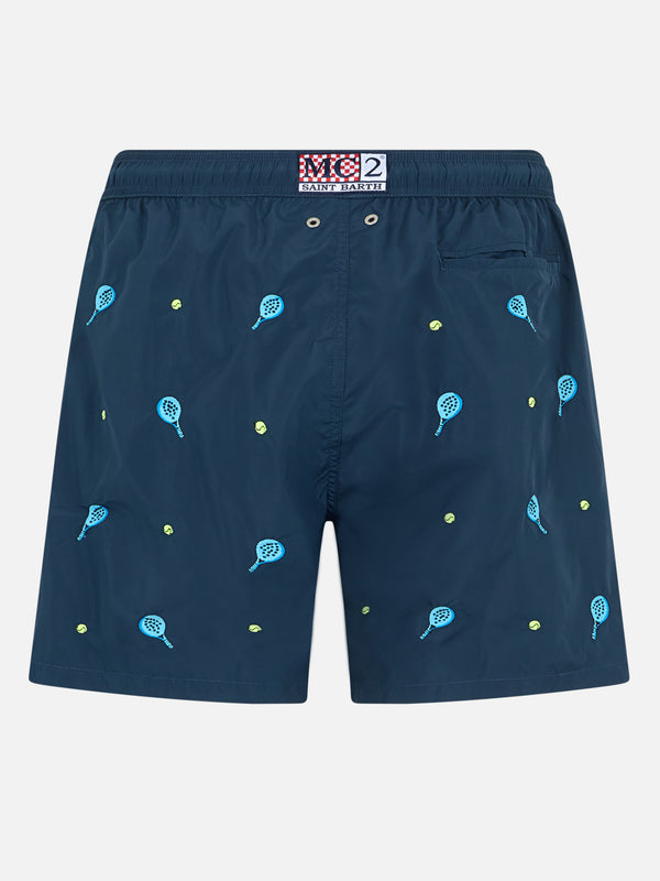 Man mid-length Gustavia swim shorts with padel embroidery