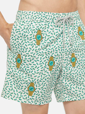 Mid-length striped Gustavia swim-shorts with watches embroidery - MC2 Saint Barth