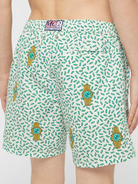 Mid-length striped Gustavia swim-shorts with watches embroidery - MC2 Saint Barth