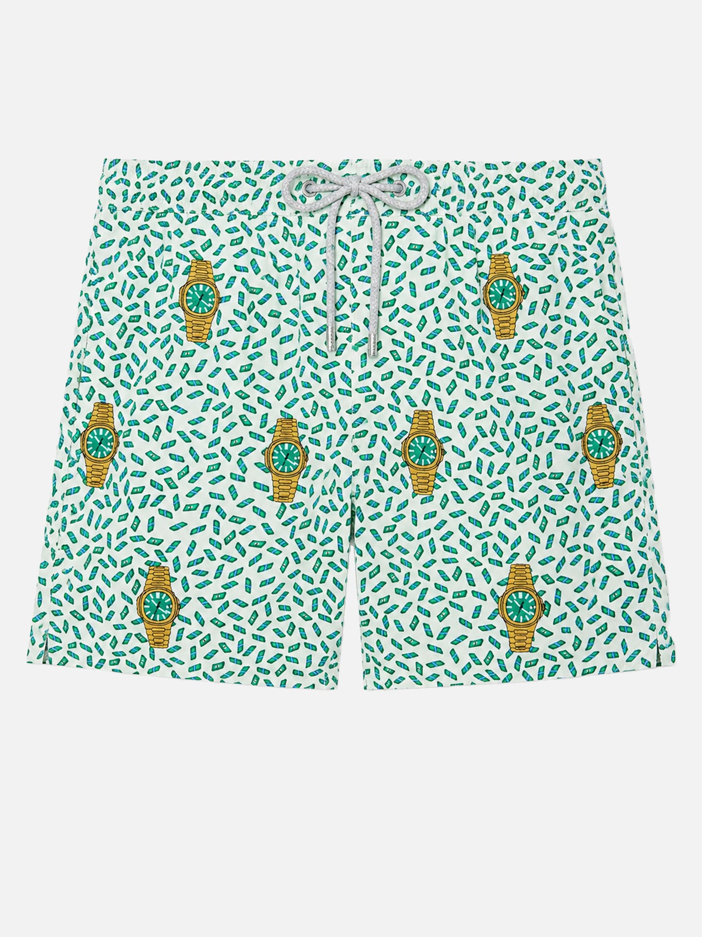 Mid-length striped Gustavia swim-shorts with watches embroidery