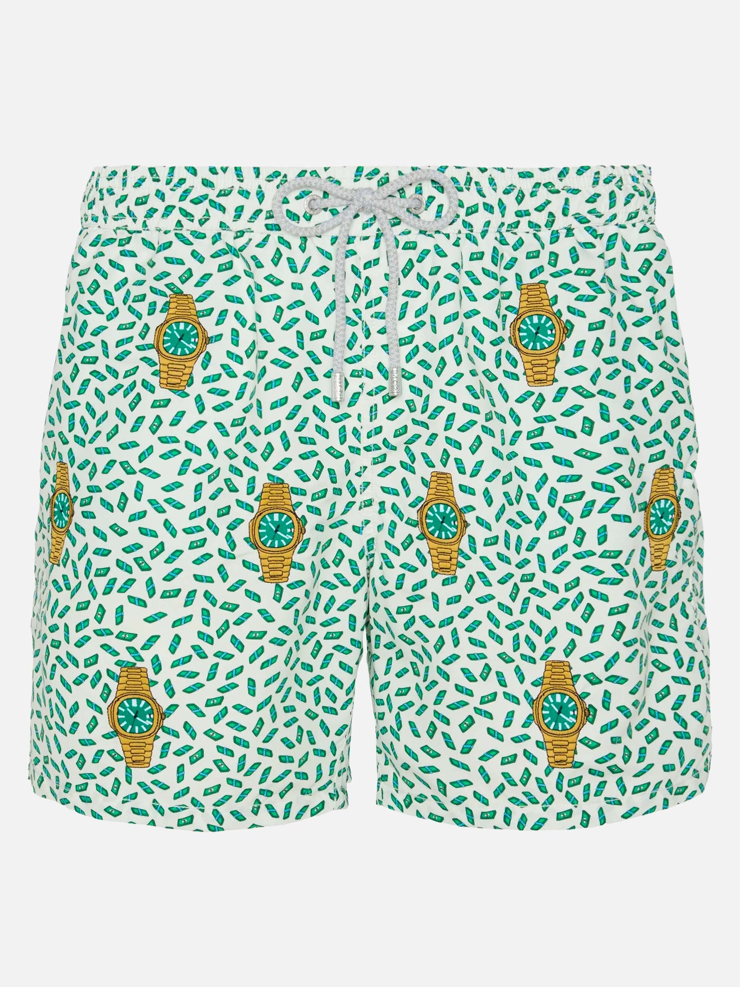 Costume mare lunghezza media Gustavia a righe con ricamo orologi