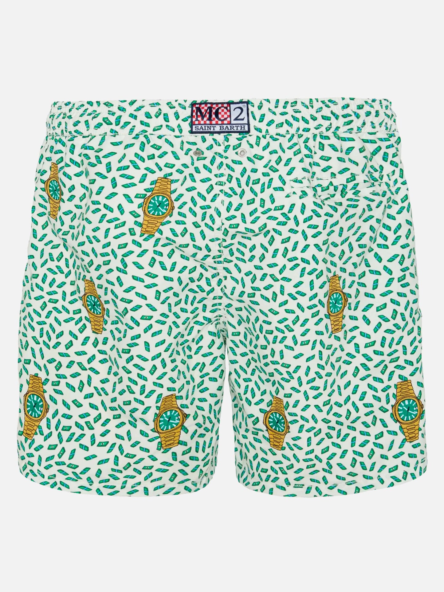 Costume mare lunghezza media Gustavia a righe con ricamo orologi