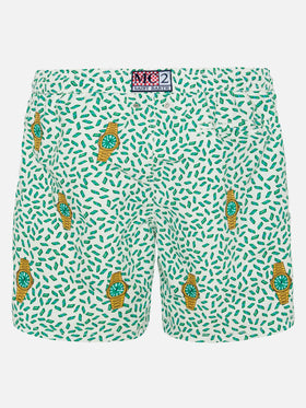 Costume mare lunghezza media Gustavia a righe con ricamo orologi