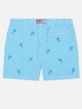 Gustavia seersucker striped swim shorts with embroidery