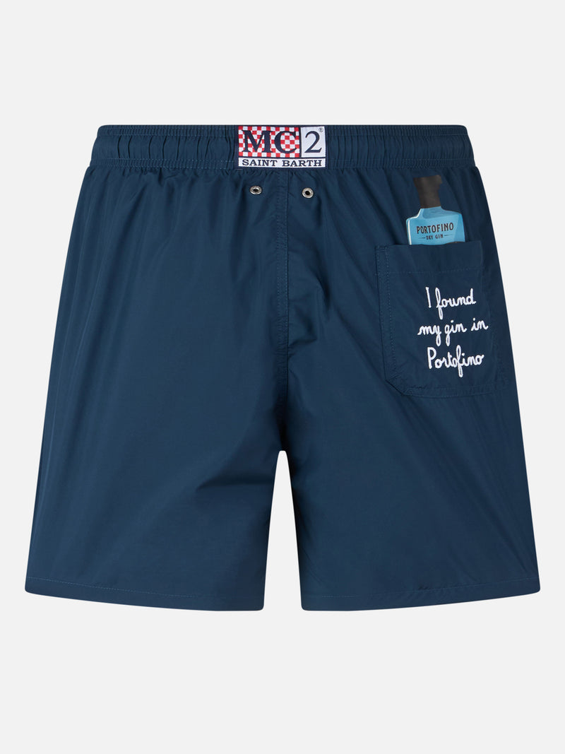 Man mid-length Gustavia swim shorts with Portofino Gin embroidery | PORTOFINO GIN SPECIAL EDITION