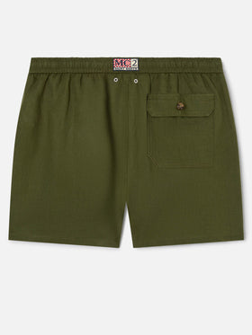 Costume mare Gustavia in lino verde militare tinta unita