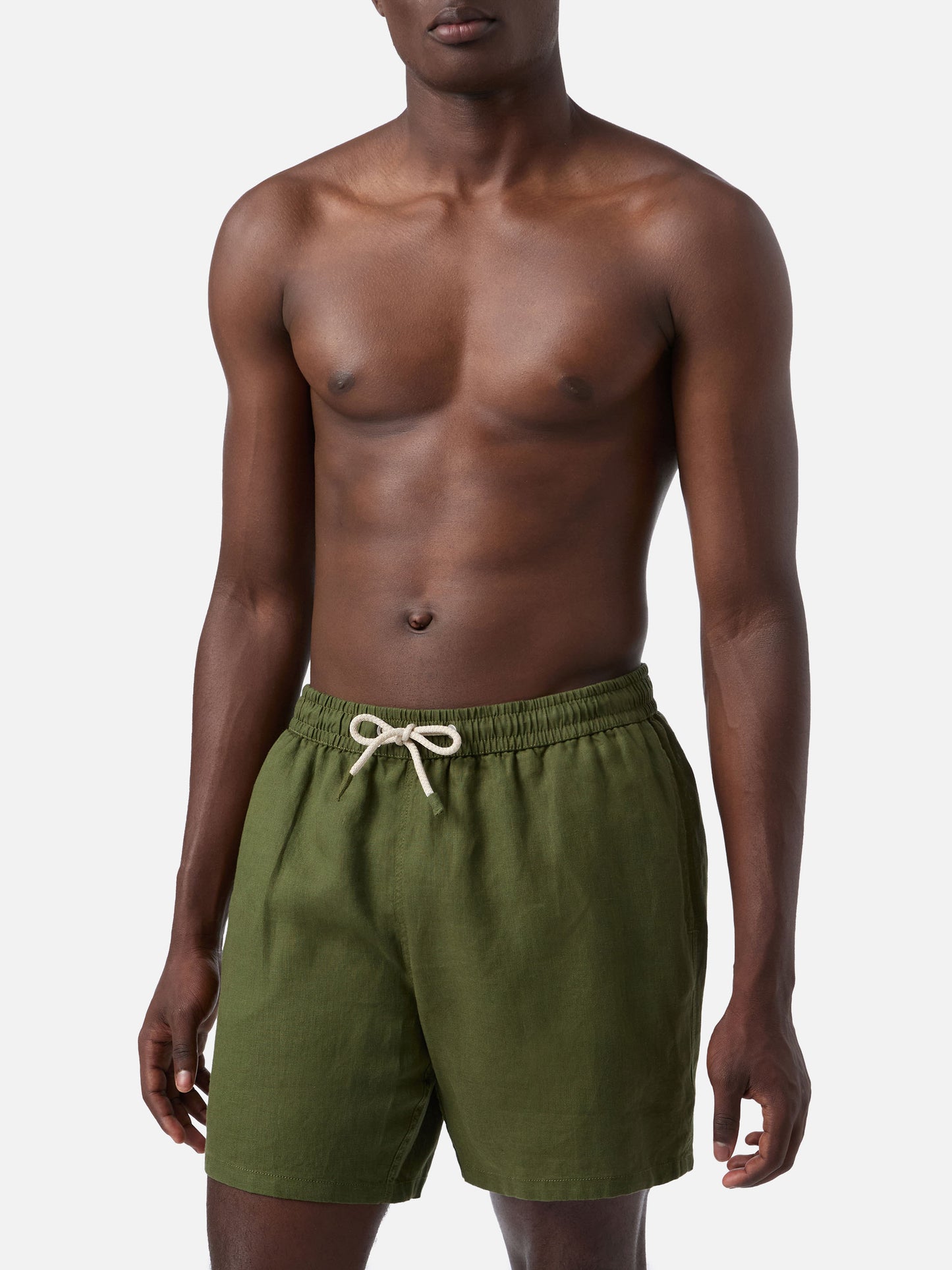 Costume mare Gustavia in lino verde militare tinta unita