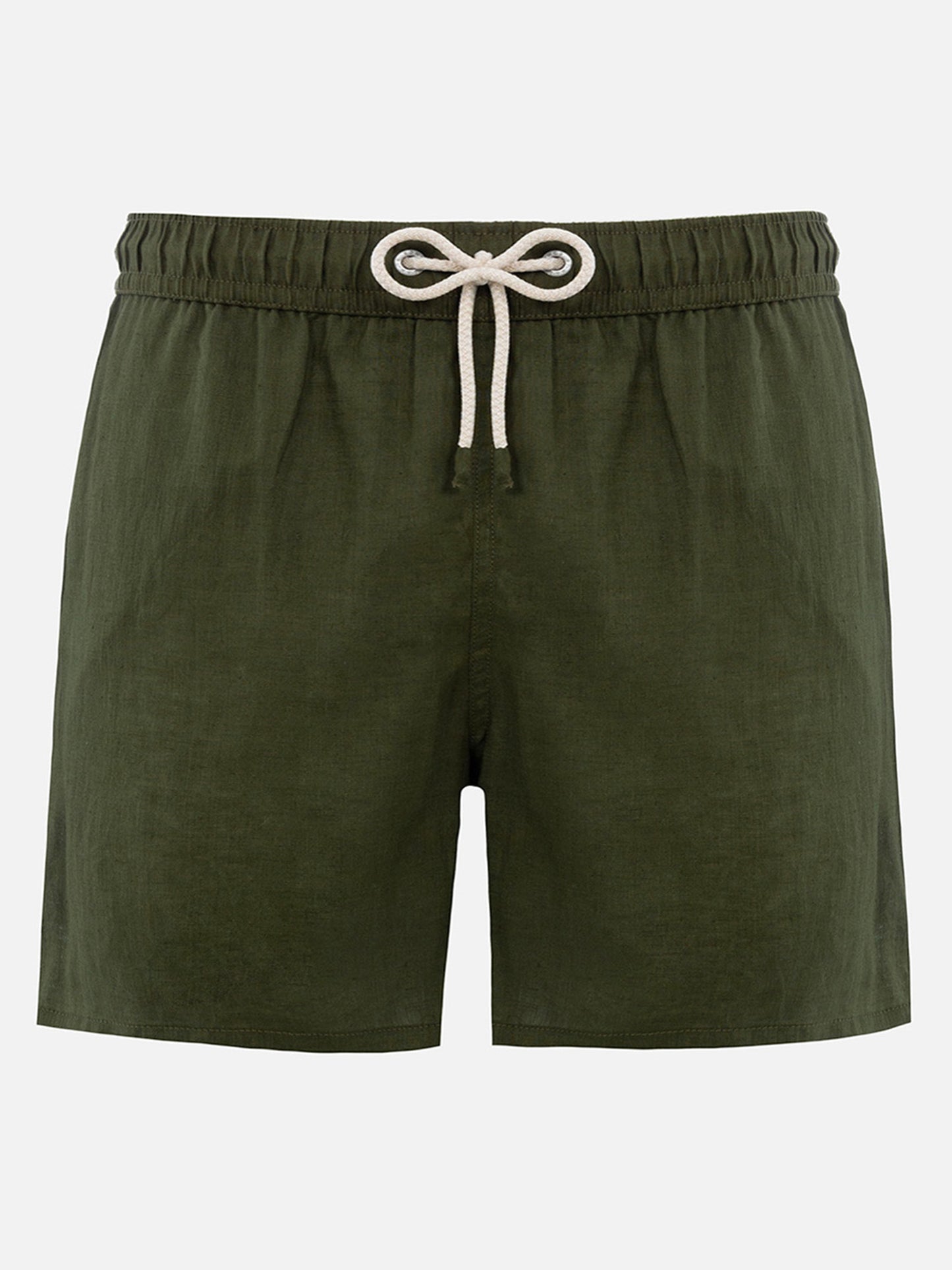 Mid-length military green linen swim-shorts Gustavia