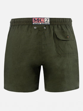 Mid-length military green linen swim-shorts Gustavia