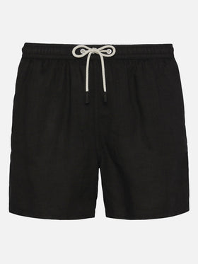 Mittellange schwarze Leinen-Badeshorts Gustavia