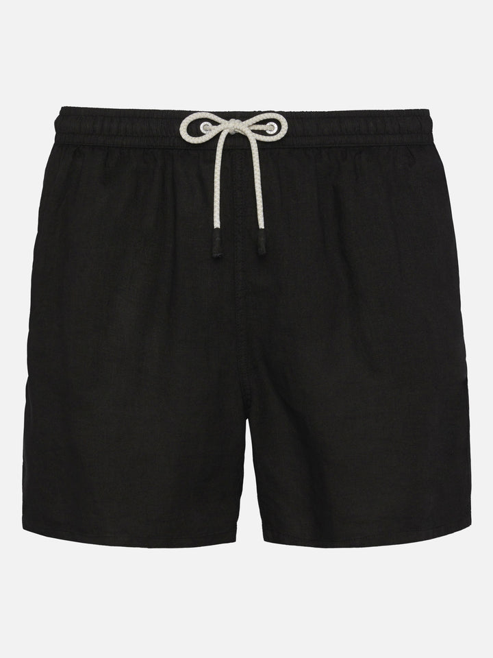 Mittellange schwarze Leinen-Badeshorts Gustavia