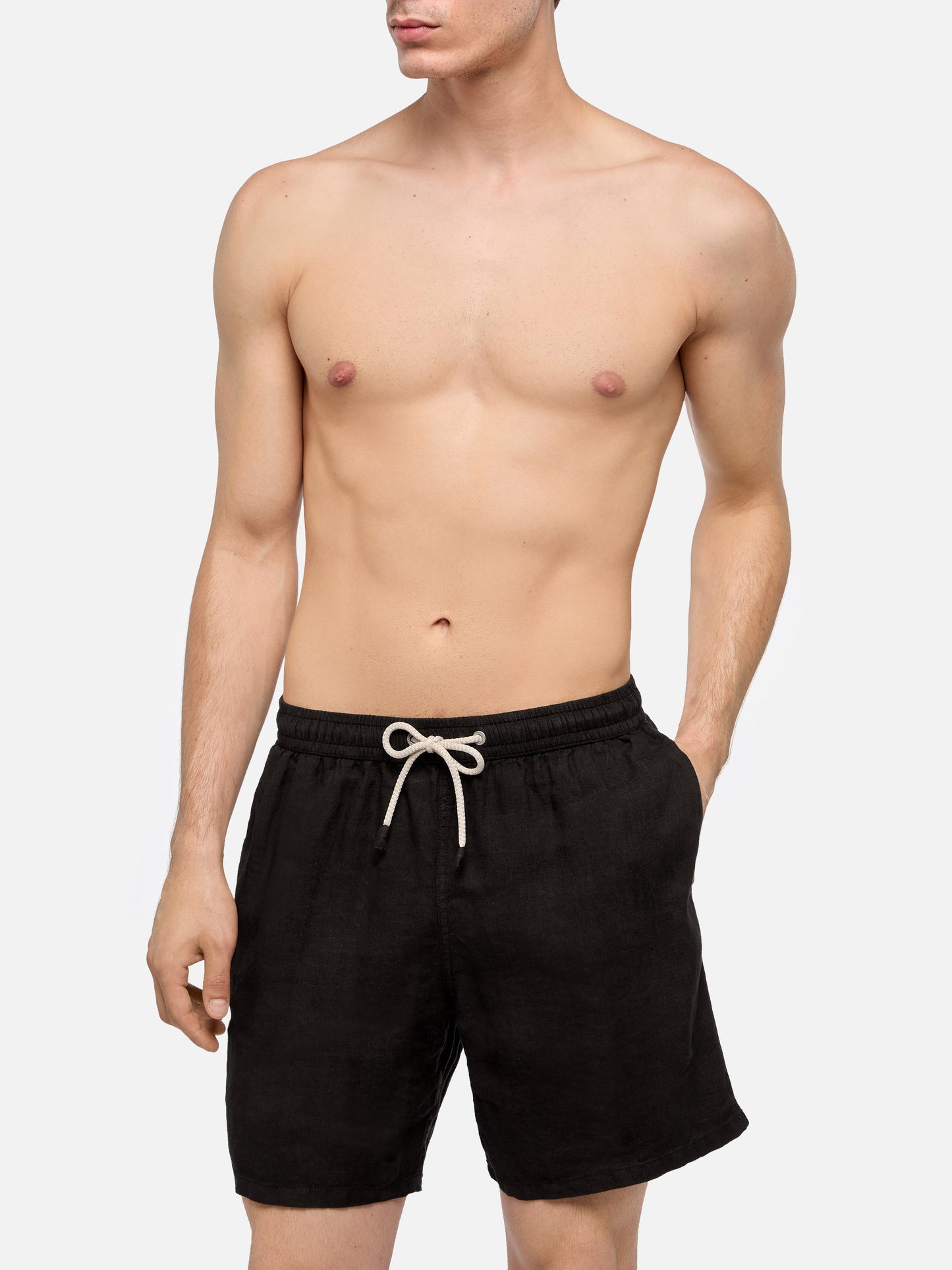 Mid-length black linen swim-shorts Gustavia - MC2 Saint Barth