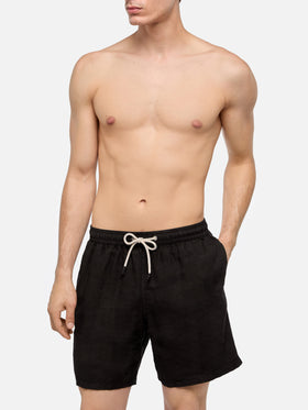 Mid-length black linen swim-shorts Gustavia - MC2 Saint Barth
