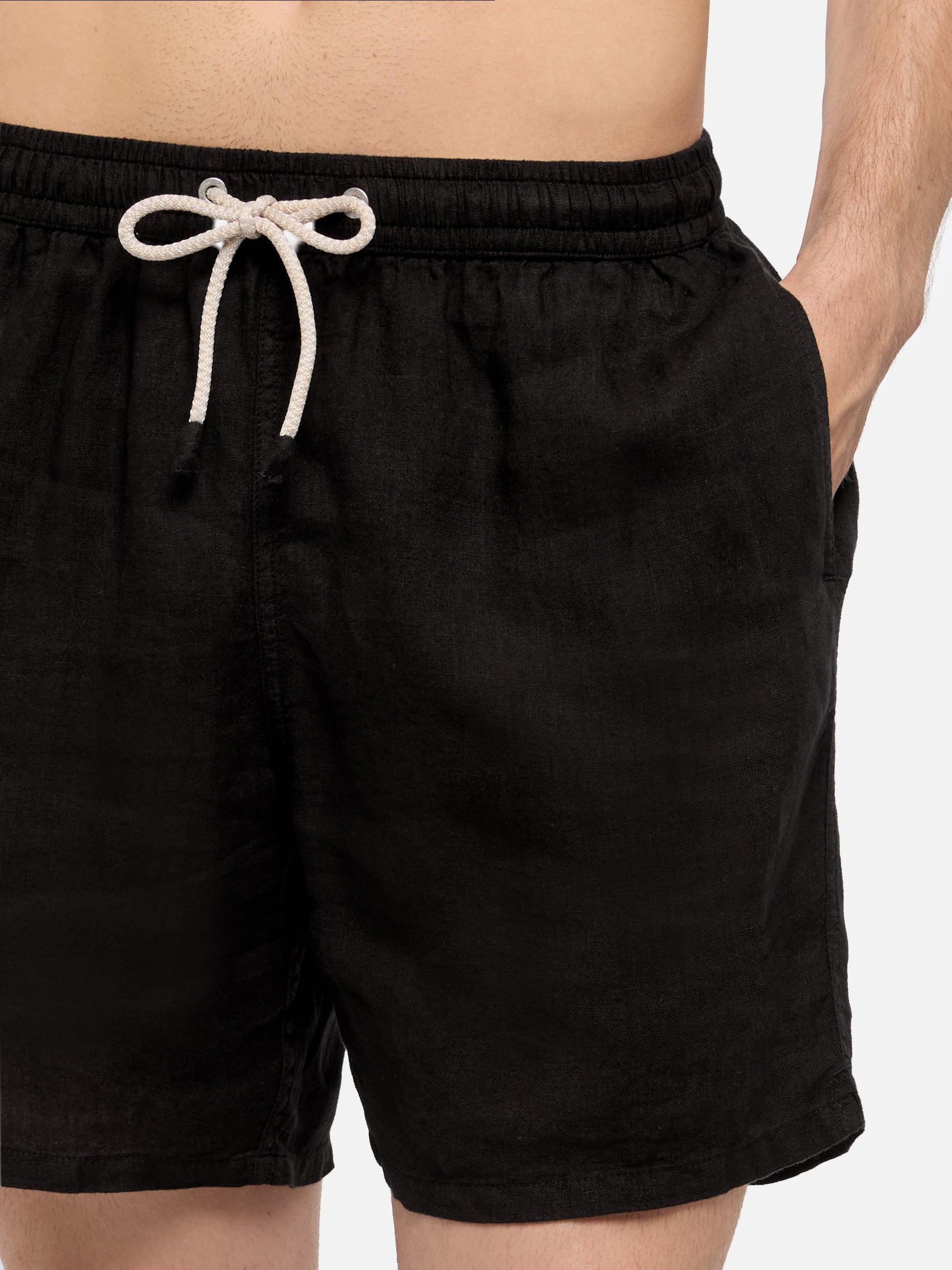 Mid-length black linen swim-shorts Gustavia - MC2 Saint Barth