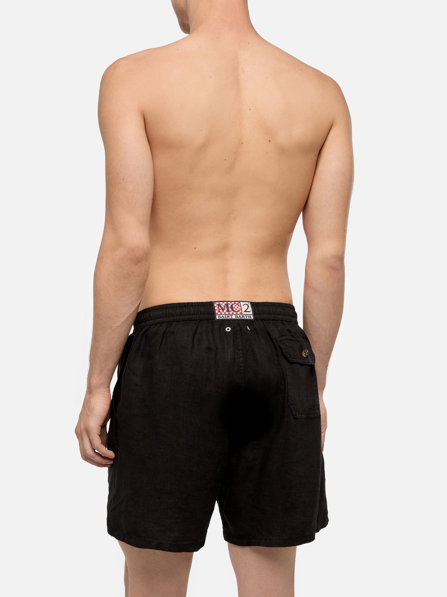 Mid-length black linen swim-shorts Gustavia - MC2 Saint Barth