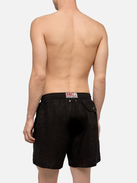 Mid-length black linen swim-shorts Gustavia - MC2 Saint Barth