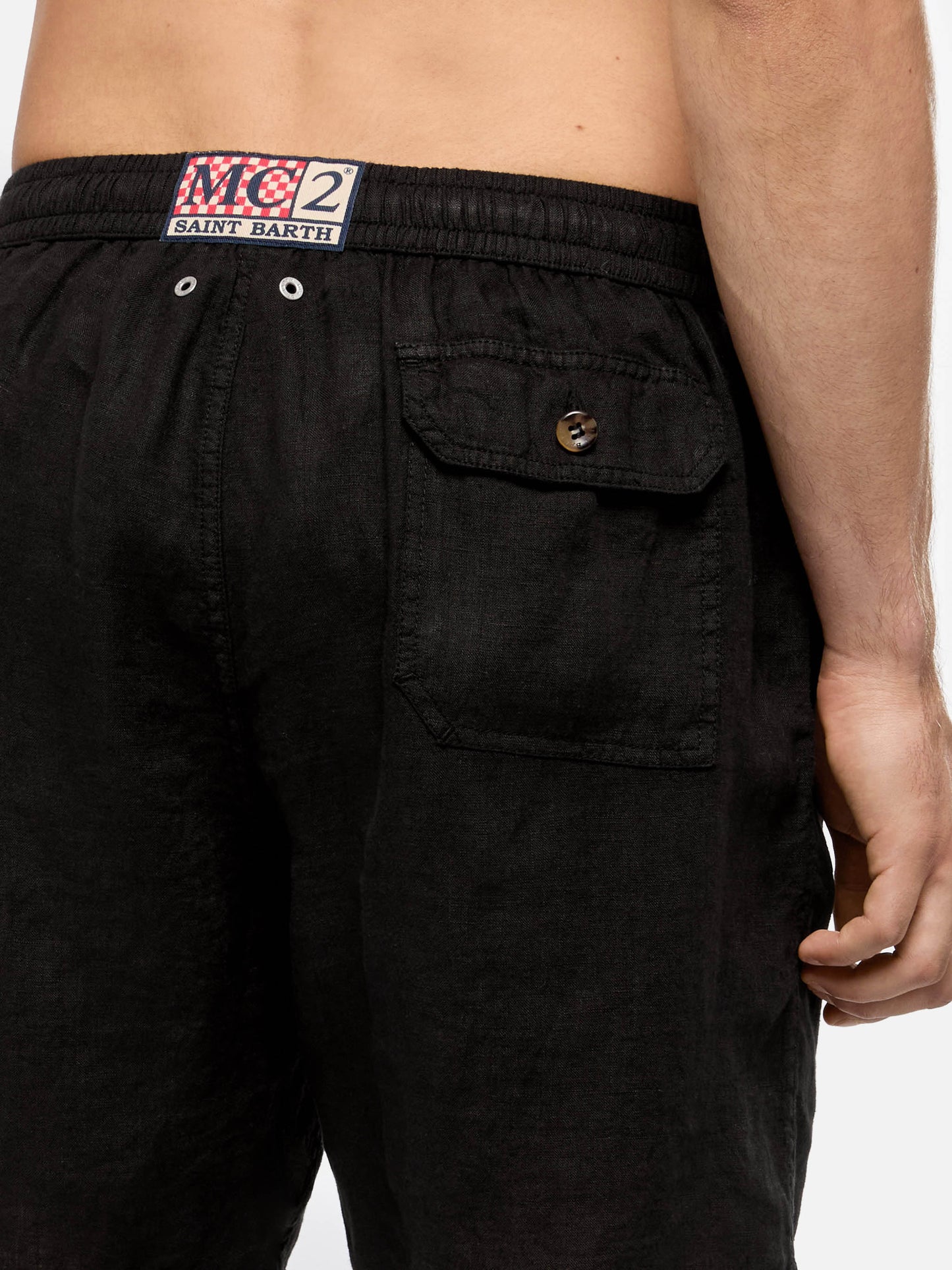 Mid-length black linen swim-shorts Gustavia - MC2 Saint Barth