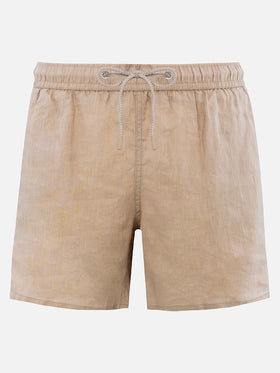 Mittellange Herren-Badeshorts aus beigem Leinen Gustavia