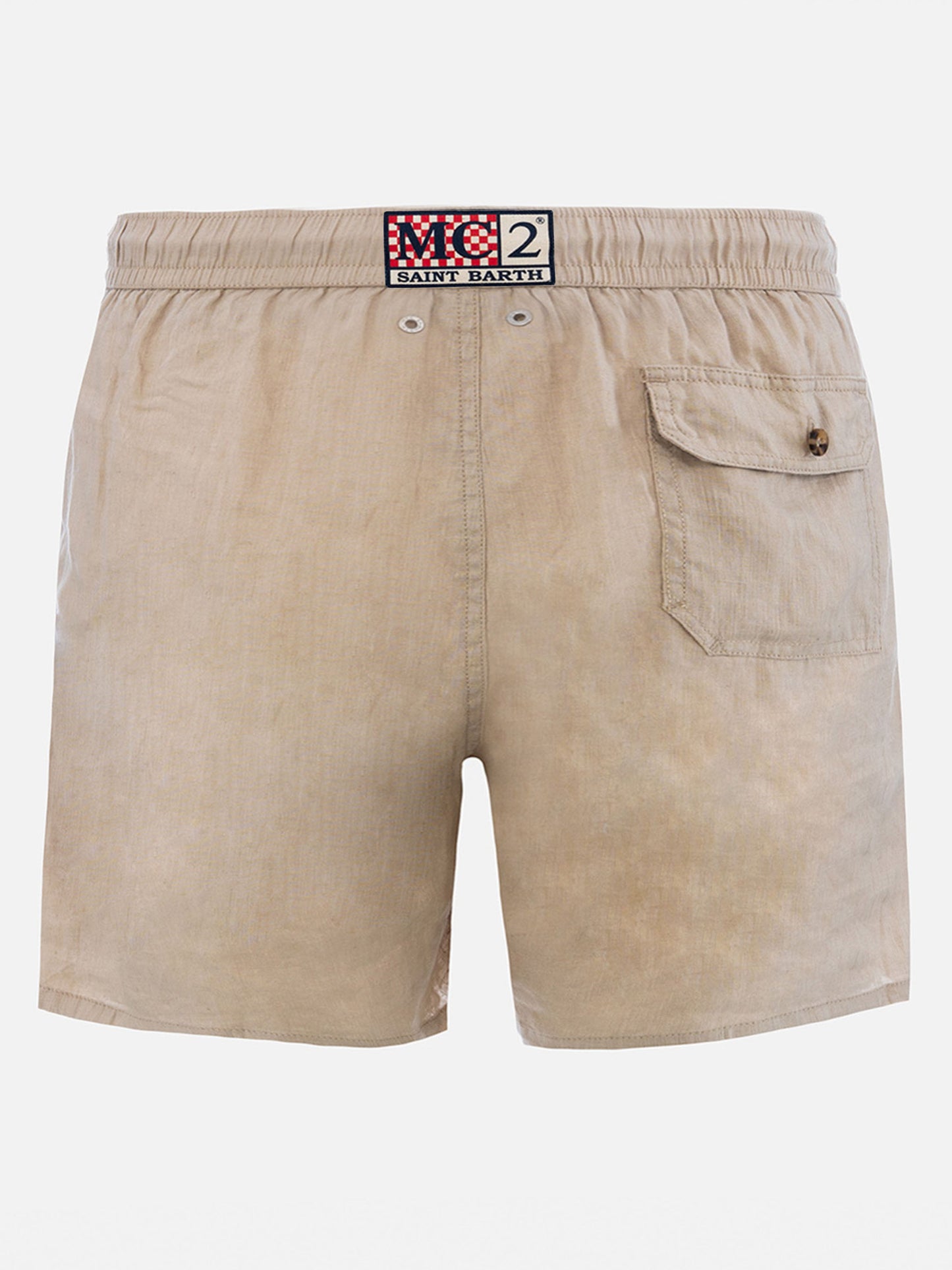 Mittellange Herren-Badeshorts aus beigem Leinen Gustavia