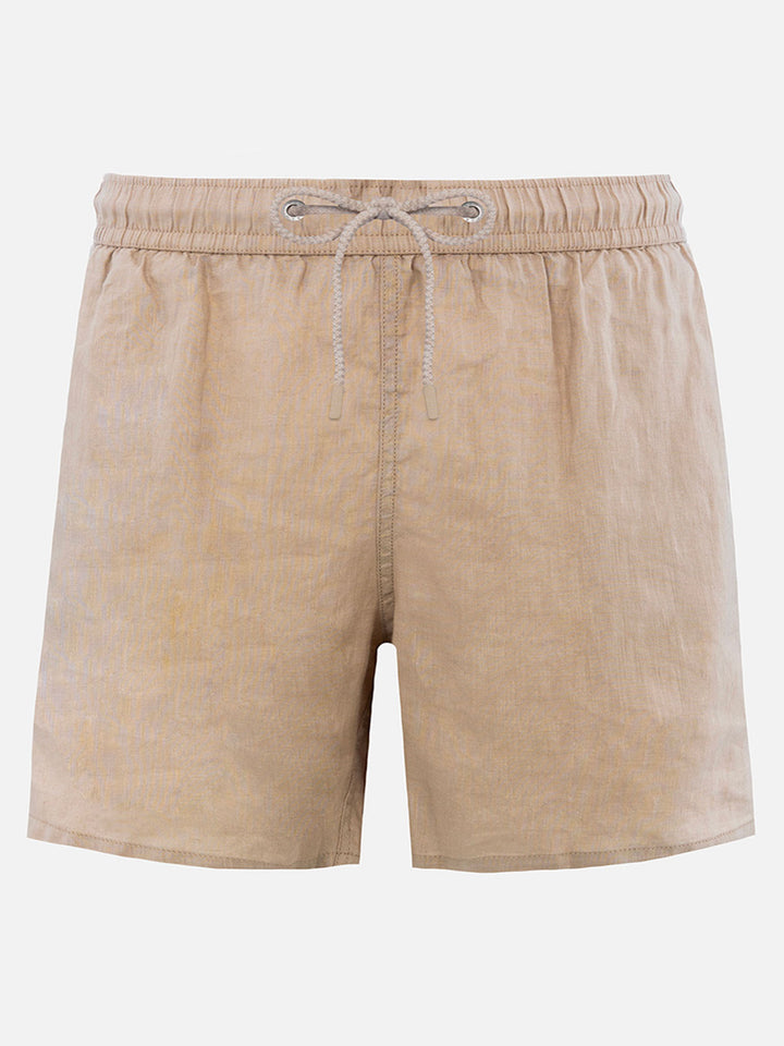 Mid-length beige linen swim-shorts Gustavia