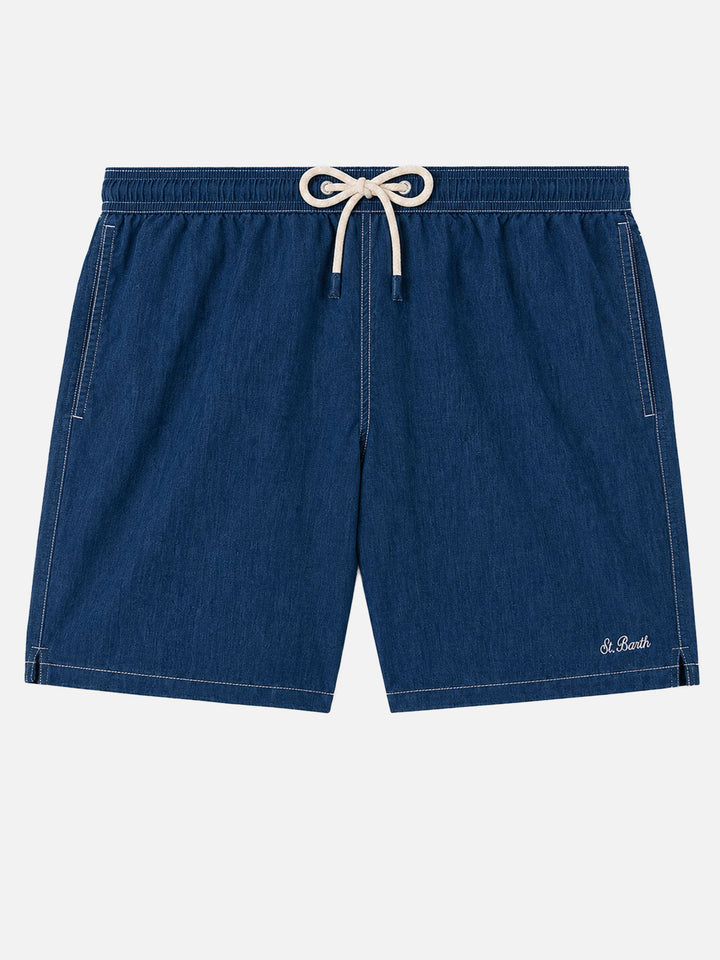 Gustavia denim blue linen swim shorts