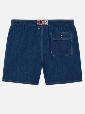 Mittellange Herren-Badeshorts aus Denim in Blau aus Leinen Gustavia