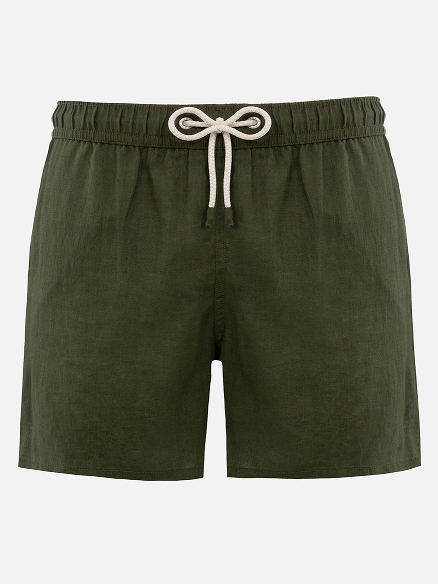 Man mid-length military green linen swim-shorts Gustavia