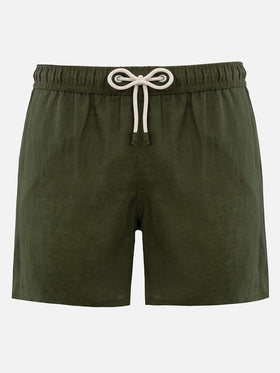 Man mid-length military green linen swim-shorts Gustavia
