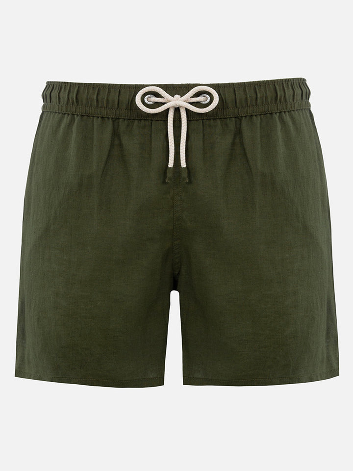 Man mid-length military green linen swim-shorts Gustavia