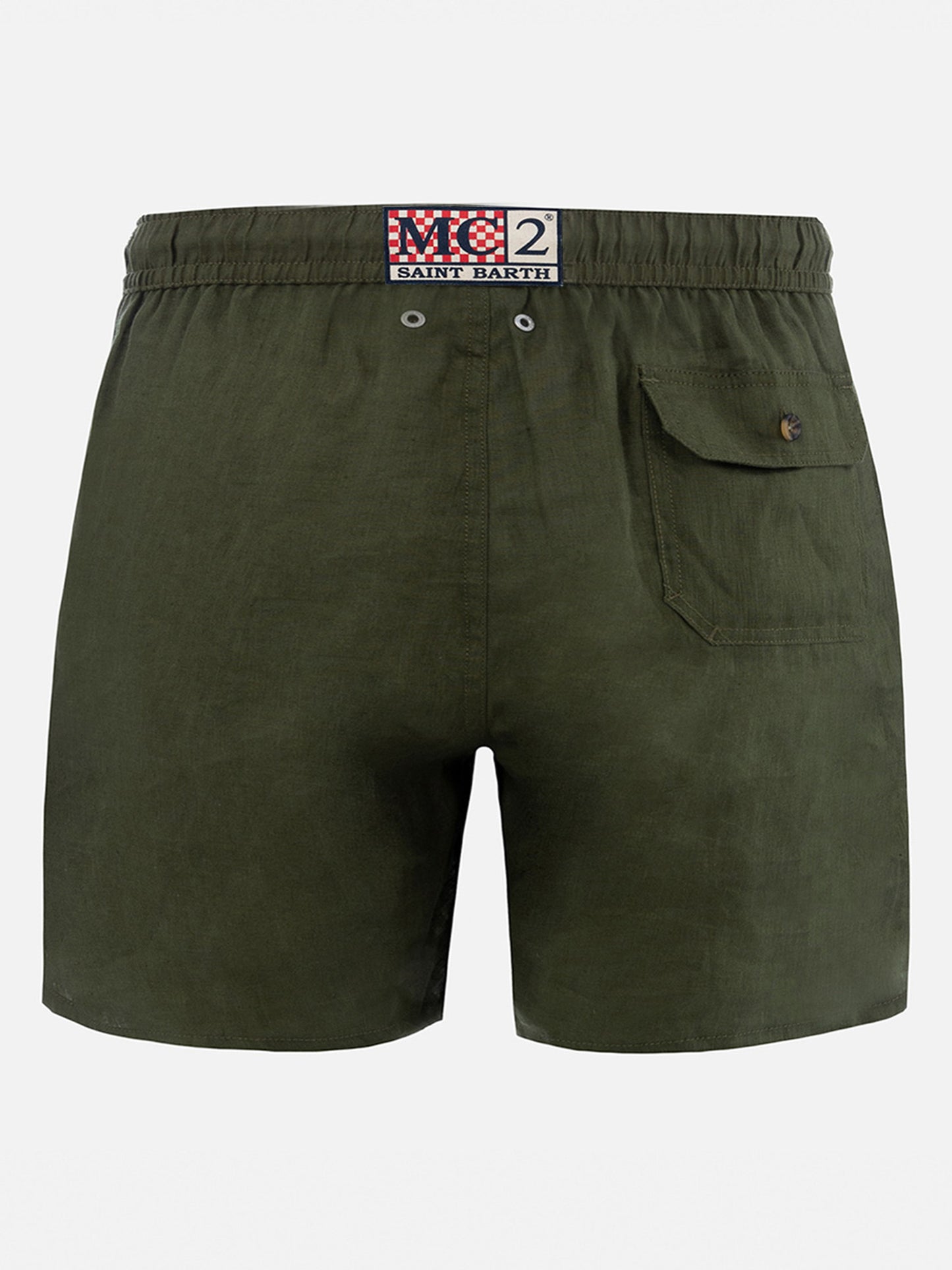 Man mid-length military green linen swim-shorts Gustavia