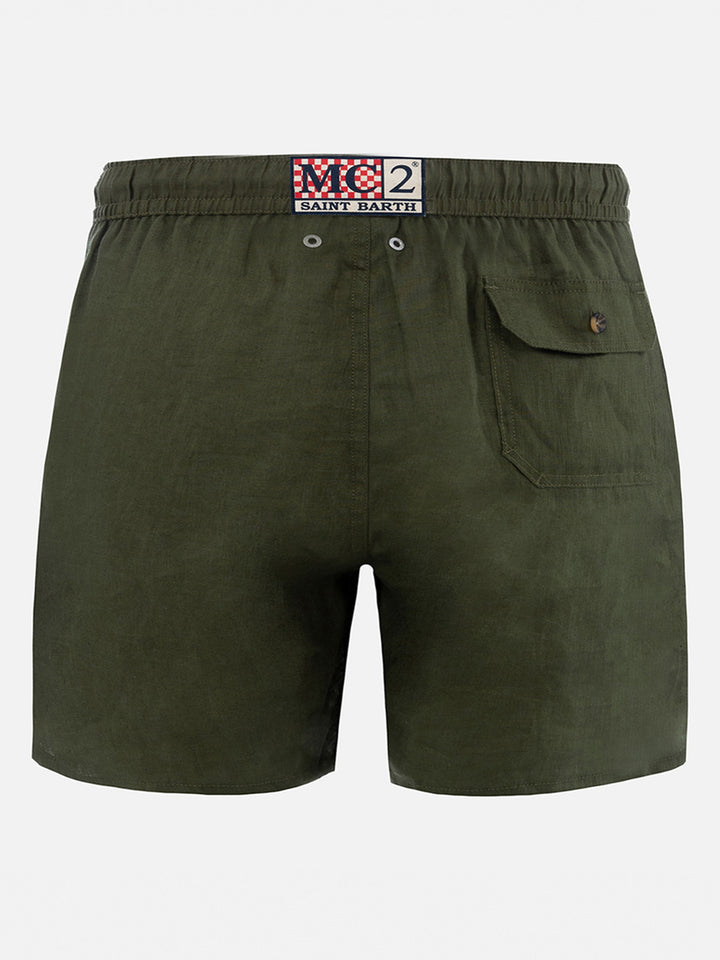 Man mid-length military green linen swim-shorts Gustavia