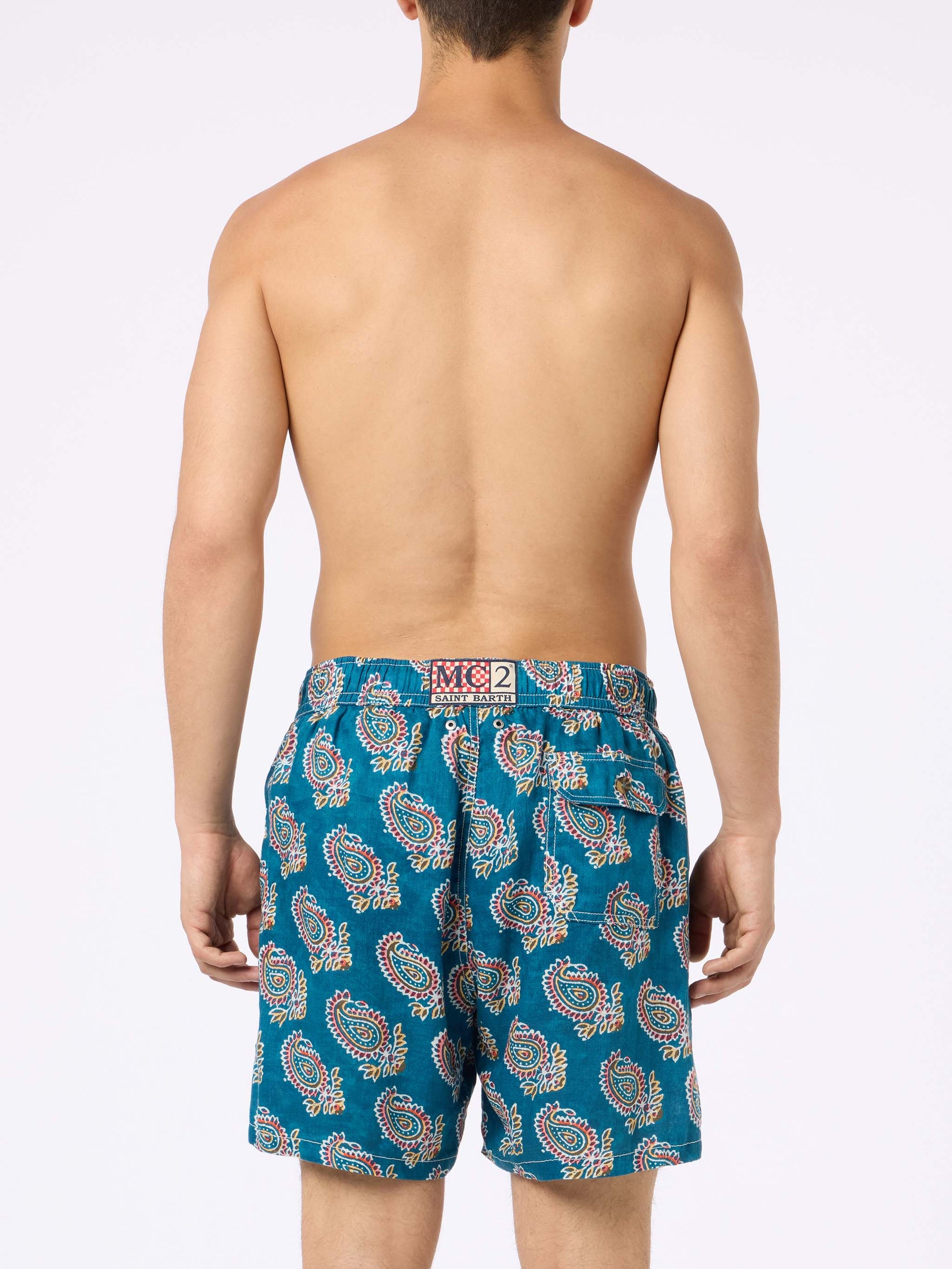 Man mid-length linen swim-shorts Gustavia with - MC2 Saint Barth